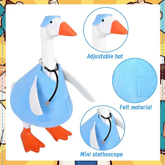 JcHrmers 2 Sets Doctor Nurse Desk Goose Outfits 7 Inch Mini Goose Healthcare Clothes Including Blue Medical Worker Nurse Scrubs with Stethoscope for Magnetic Goose Statue Key Holder