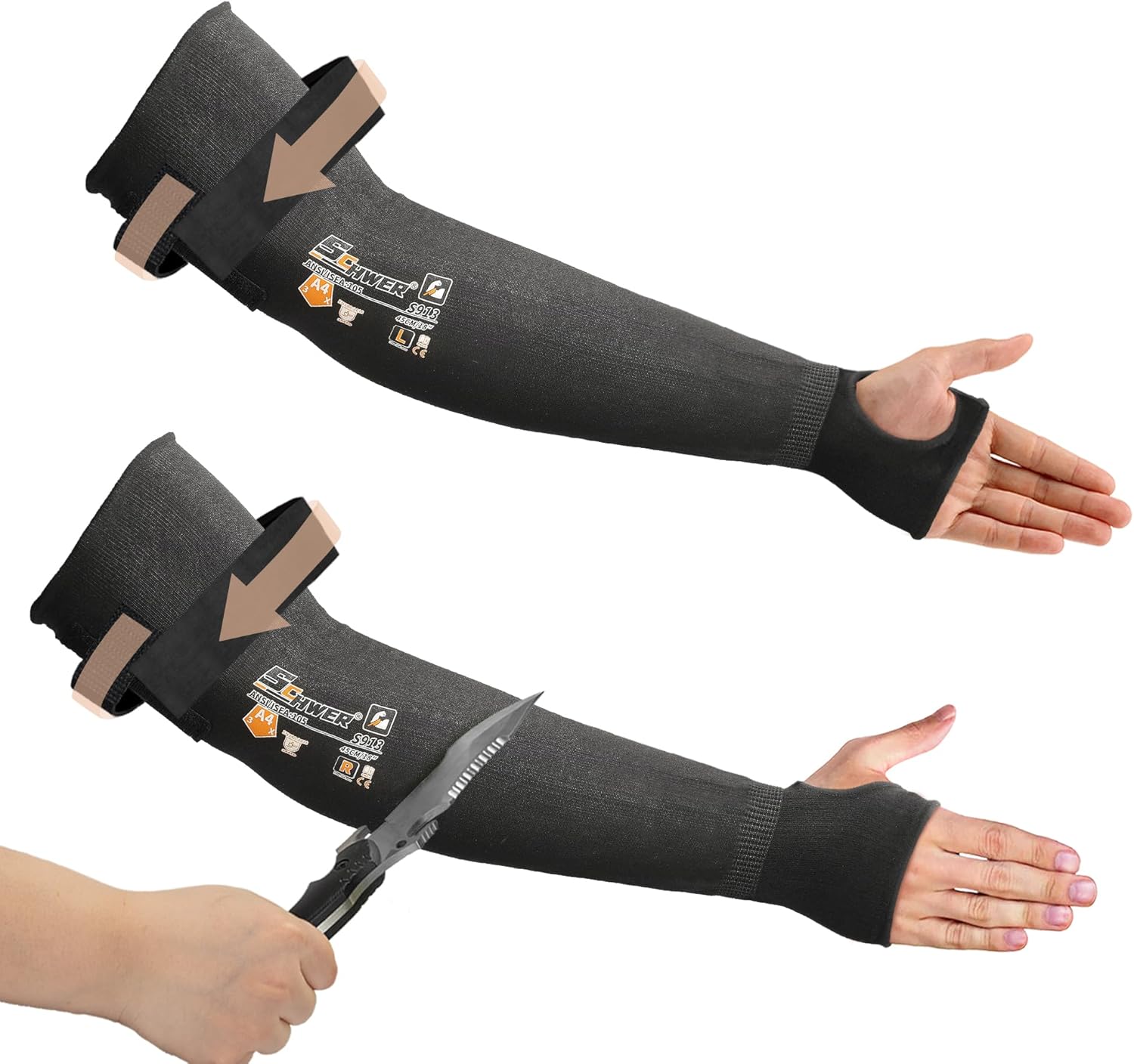 SCHWER S913 ANSI A4 Cut Resistant Arm Sleeves - UHMWPE 15X Stronger Than Steel, Lightweight Non-PFAS Guards for Farming, Construction, Gardening