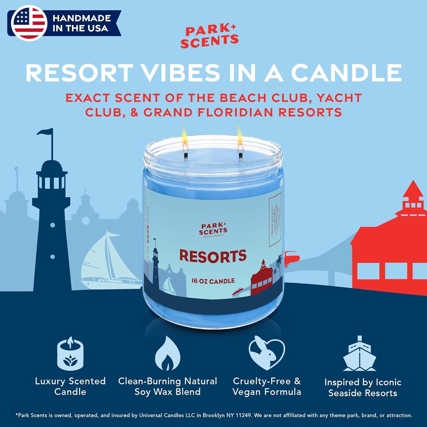 Park Scents Resorts - Floridian Theme Park Luxury Hotel Candle - Clover, Aloe, Citrus & Daisy Scented Candles for Home - Vegan Soy Wax Blend, Brthday Gifts for Women, Hostess (16 oz. Glass Jar)