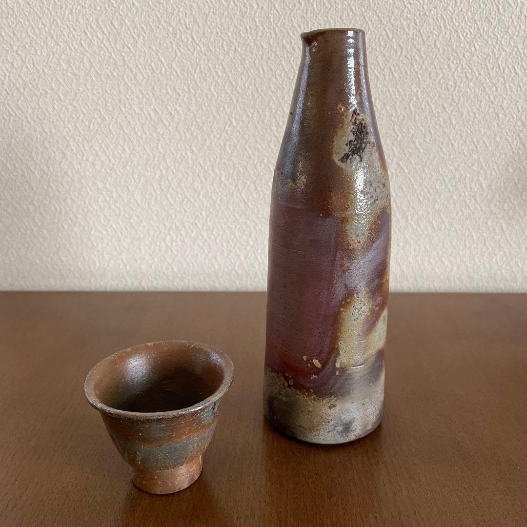 真筆保証 田中佐次郎 自作 朝鮮唐津窯変耳付花入 陶芸家 唐津焼 福岡 佐賀 唐津焼 ミニチュア酒器セット 朝鮮唐津 真筆保証 田中佐次郎 自作 朝鮮