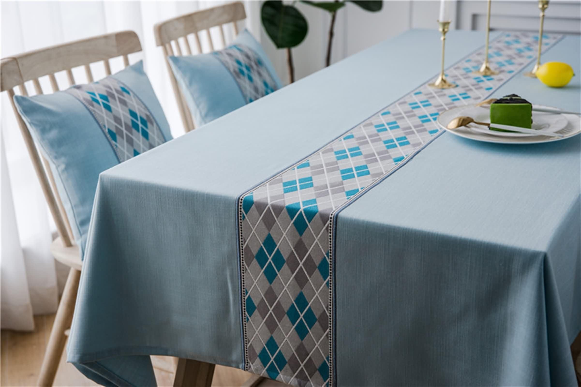 Mantel Lavable Rectangular Azul, Empalme con Rombos, de Poliéster Fácil de Limpiar, 135 x 180 cm, Mantel para Mesa de Centro