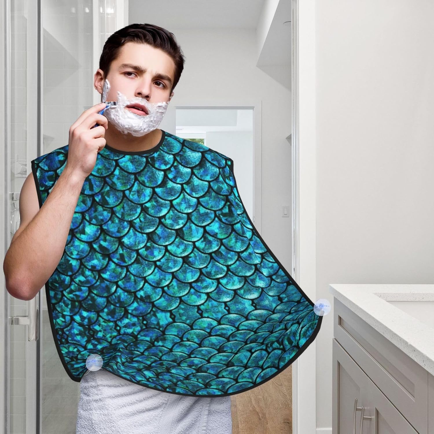 Fish Scale. Print Beard Bib Apron, Shaving Apron For Dad, Men'S Hair Catcher For Shaving Best Gifts For Dad