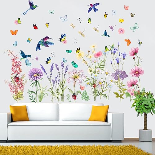 Miniatura 5 de Calcomanías de pared de flores de jardín, calcomanías de flores de narciso, calcomanías florales de iris para ventana, calcomanías de vinilo para