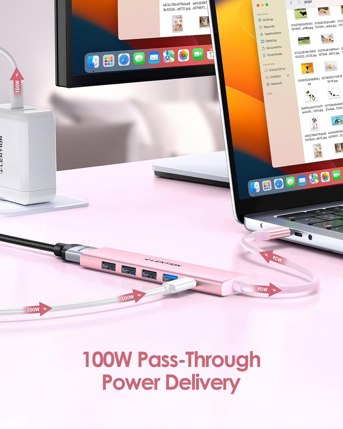 LENTION USB C Hub Multiport Adapter with 100W Charging, 4K HDMI, 4 USB-A Data Ports, Type C Hub for 2016-2026 MacBook Pro/Air/Neo, Surface, Chromebook, USB Splitter for iPhone 15-17 (CH17, Rose Gold)