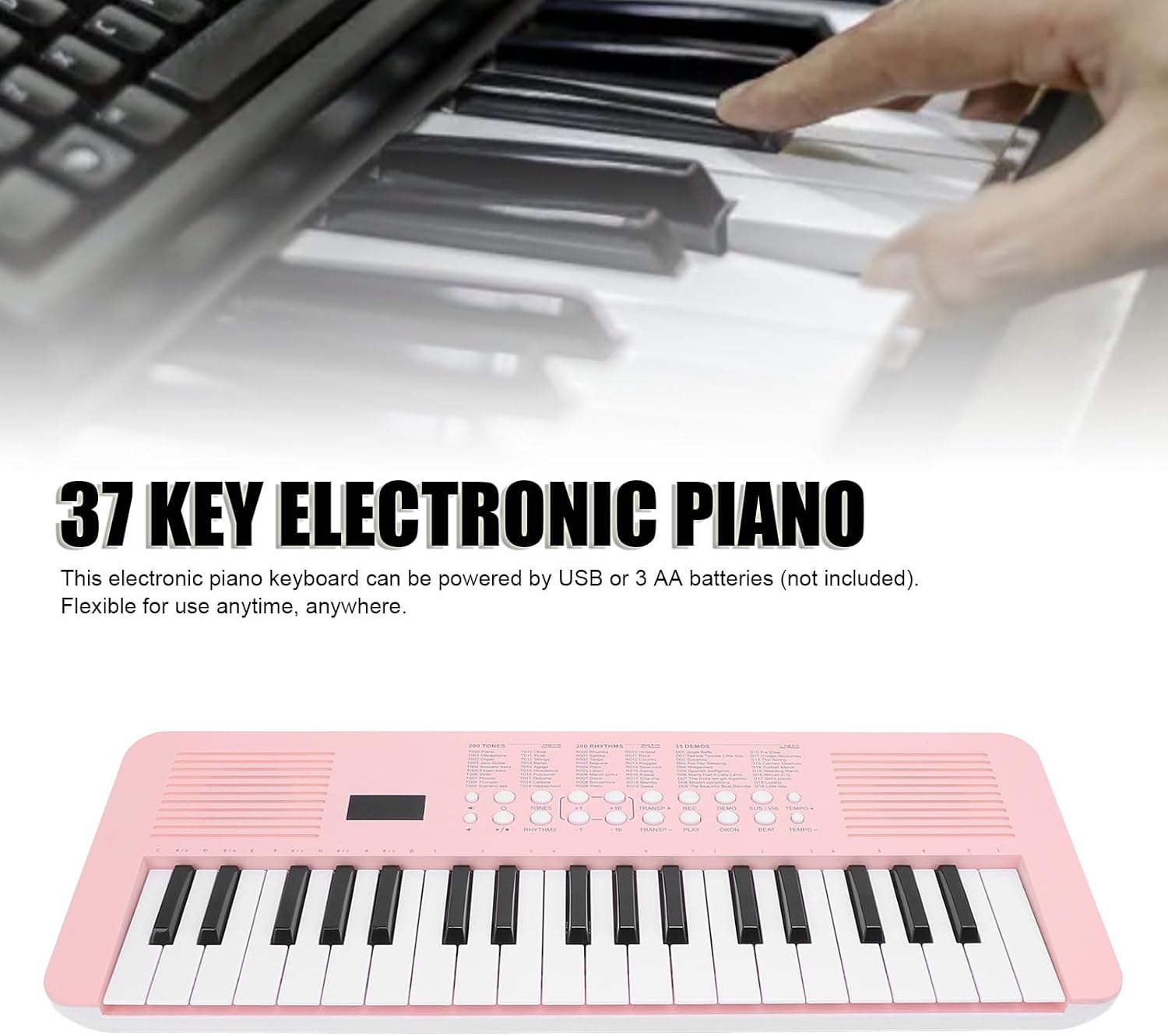 37 Key Electronic Keyboard Innovative 200 Sound Options, USB for Anywhere, Song Recording and Playback for Musicians Plastic Material (Pink)