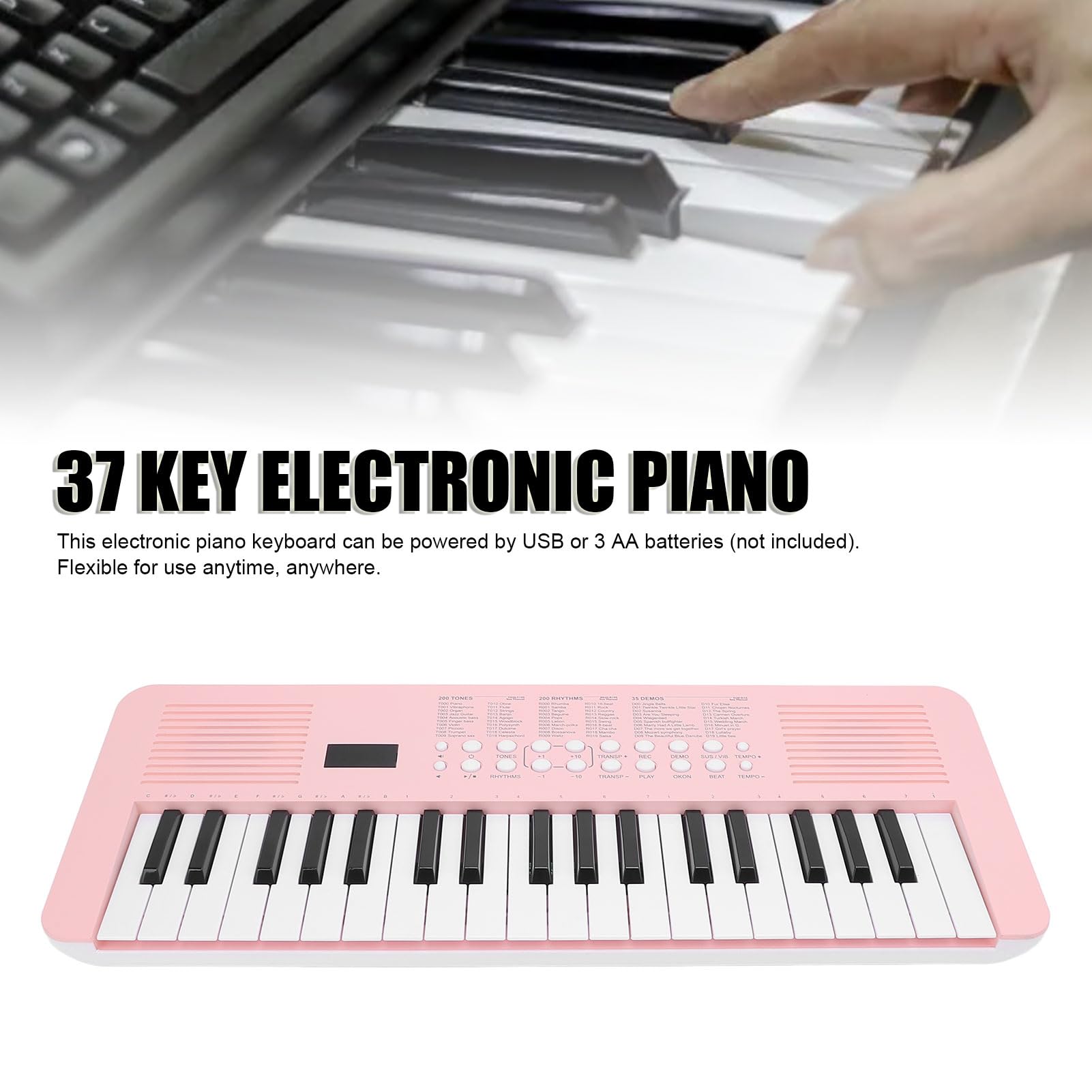 Pianoforte elettronico ZenithAur a 37 tasti con riproduzione della registrazione di brani, tastiera digitale in modalità doppia alimentazione per esercitarsi nella composizione (Rosea)