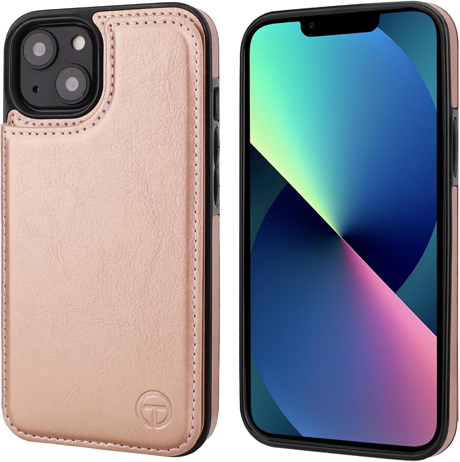 ONETOP Compatible with Magsafe for iPhone 14 Wallet Case with Card Holder, PU Leather Kickstand RFID Blocking Case, Double Magnetic Clasp and Durable Shockproof Cover 6.1 Inch (Rose Gold)