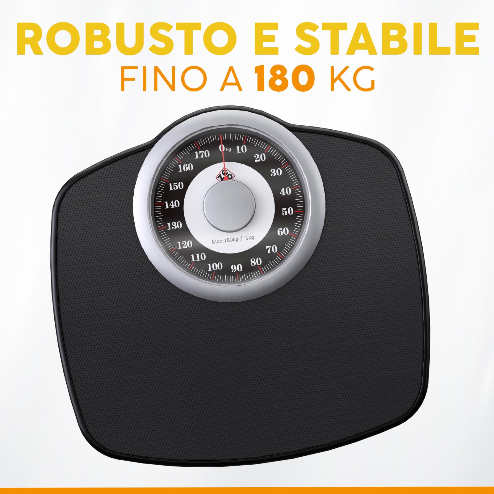 Zeno A25 Bilancia per Peso Corporeo - Fino a 180 KG - Quadrante Da 5,3” SU Piattaforma 31x30cm - Superficie in Gomma Antiscivolo - Bilancia Da Bagno Analogica Ad Precisione - 20 Anni DI Garanzia