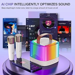 TAEMVV Mini Karaoke Machine for Kids with 2 Wireless Microphones, Portable Bluetooth Speaker & LED Lights, Birthday Gift Toy for Girls and Boys Ages 312+ (Beige)