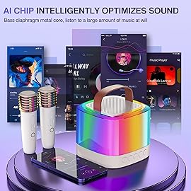 Mini Karaoke Machine for Kids Ages 2-12, Portable Wireless Karaoke Speaker with LED Party Lights & 2 Wireless Microphones, Perfect Birthday & Holiday Toys Gifts for Girls BoysQ21-Purple
