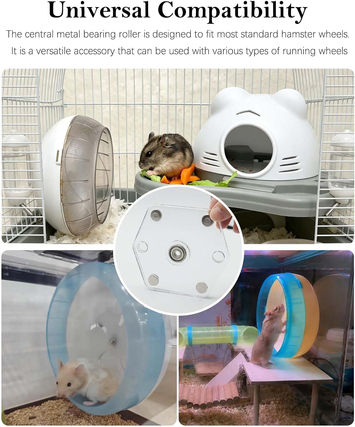Strong Magnet Running Wheel Support for Hamster Cage,No Drill Installation | Hexagonal Acrylic Sheet, Adjustable Stand, Universal Fit for Small Animals Cage