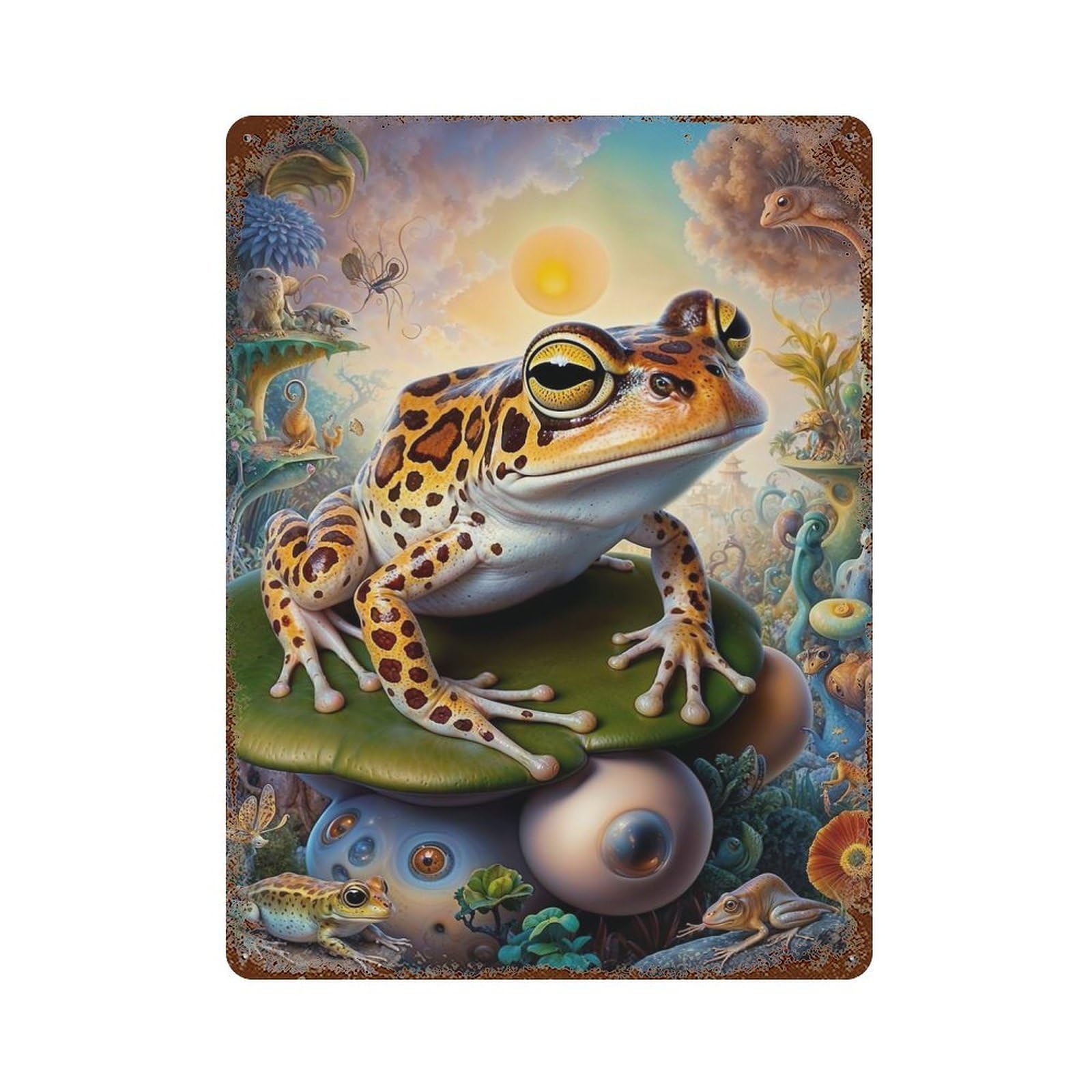 Luminous Leopard Frog Rusty Metal Tin Sign 15.7"x11.8", for Shed, Workshop And Garage Wall Decor, Shabby Chic Decor