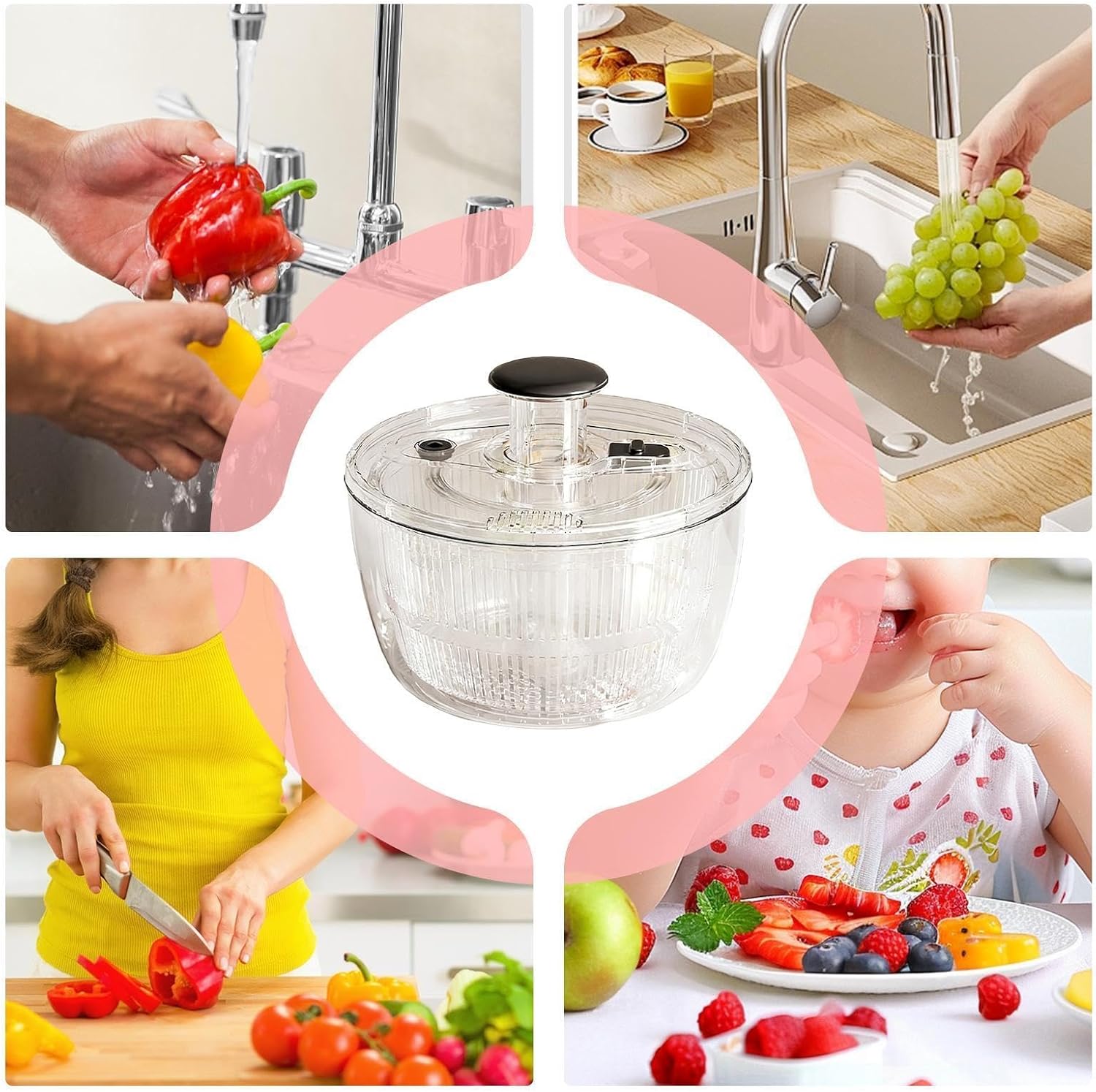 Large Salad Spinner - Multifunctional Manual Washer | Kitchen Strainer Fruit Washer Colander,for Refrigerator Countertop Camping RV Picnic Party Catering Cooking