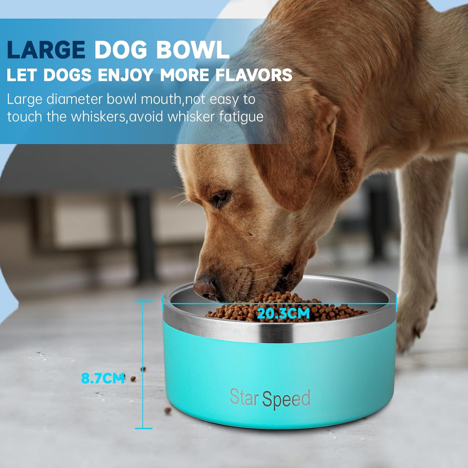 StarSpeed Stainless Steel Dog Bowl. Large Dog Water Bowl with Rubber Bottom, Drop Resistant, Keeps Cold, Holds 8 Cups (64oz), Light Green
