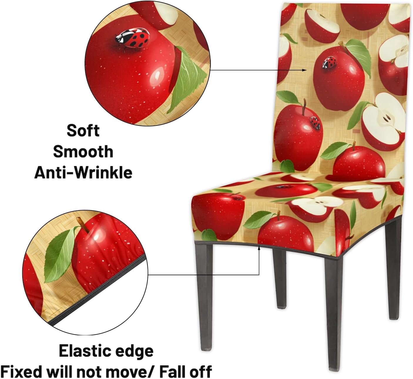 Red Apples Color Chair Covers for Dining Room Set of 4 Stretch Slipcovers for Home Party Wedding Removable Washable Pet Universal Protection Case Kitchen Hotel Chairs Seat Covers Soft