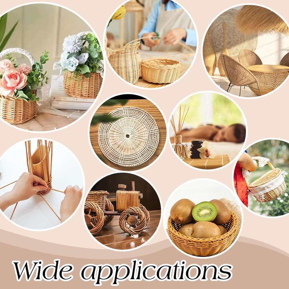 AHANDMAKER 10M/32ft 2mm Basket Weaving Round Strands Natural Rattan Wicker Strips for Basket Furniture Making Chair Weaving Repairing DIY Craft, PapayaWhip