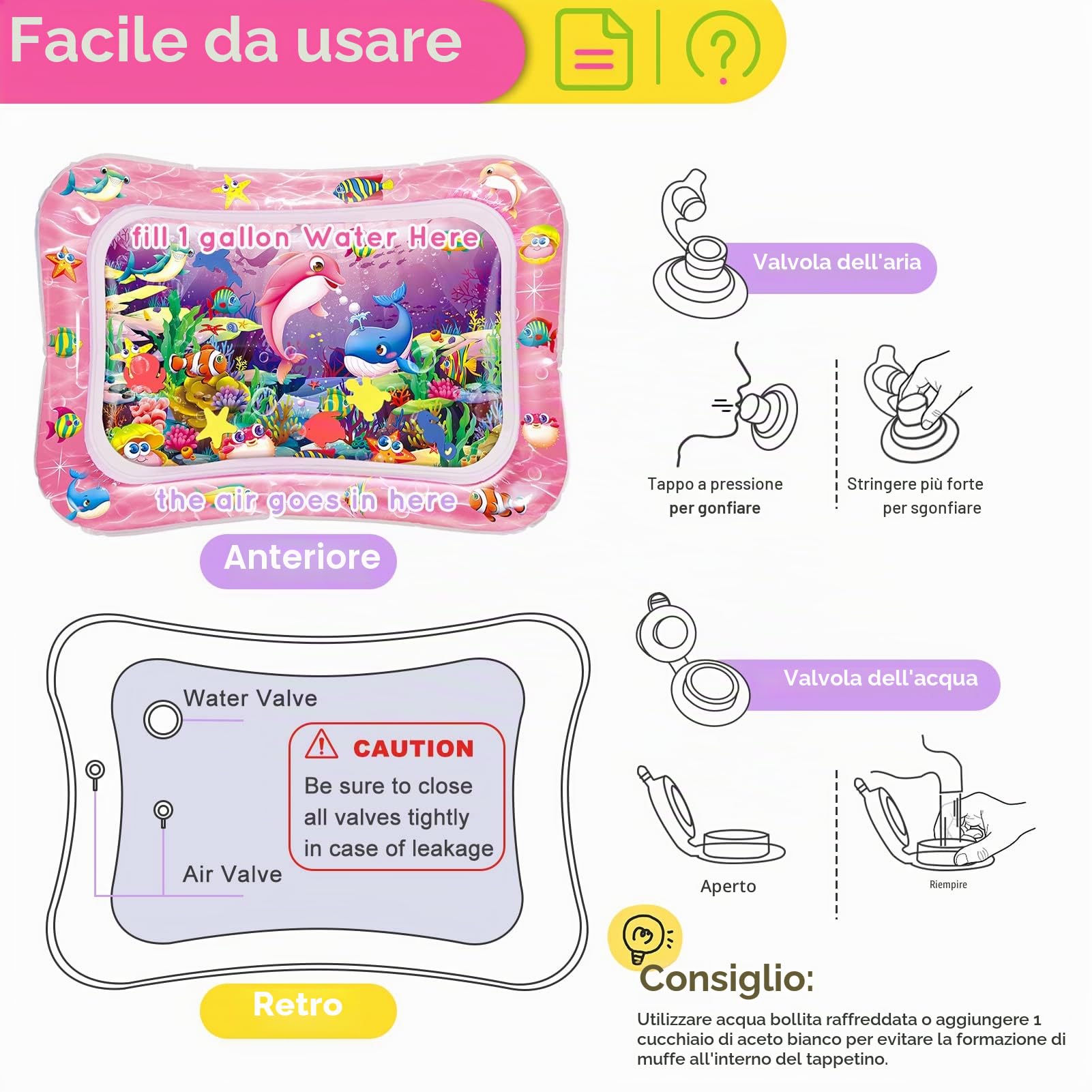 Infinno Tappetino d'Acqua per Bambini 3 6 9 Mesi Sviluppo Sensoriale Regalo Neonati