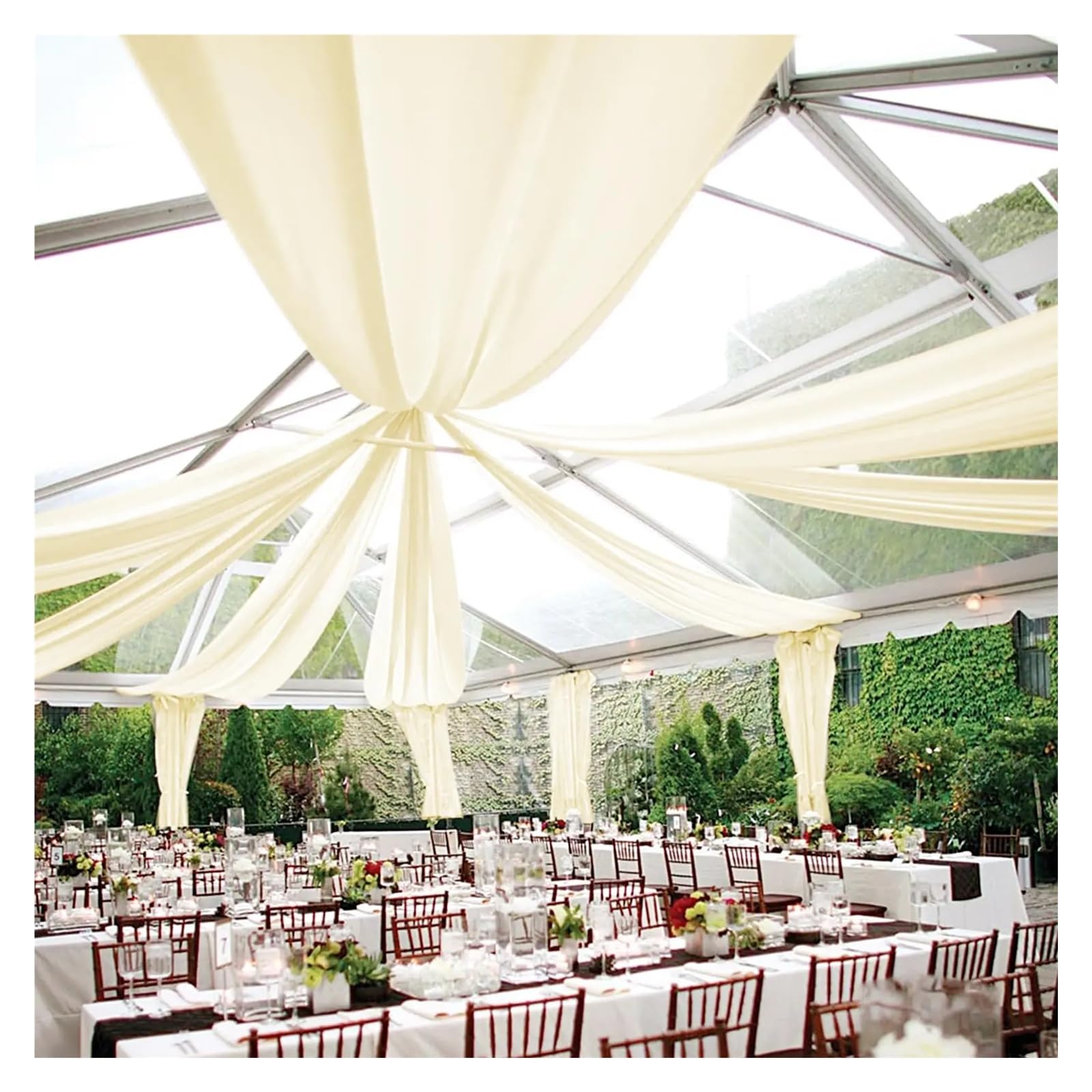 Panneaux De Rideaux De Plafond Rideaux de Plafond Blancs en Tissu for Arc Mariage, Voile Mousseline Soie, décorations for scène cérémonie fête(1pcs Ivory,W75xH1000cm)