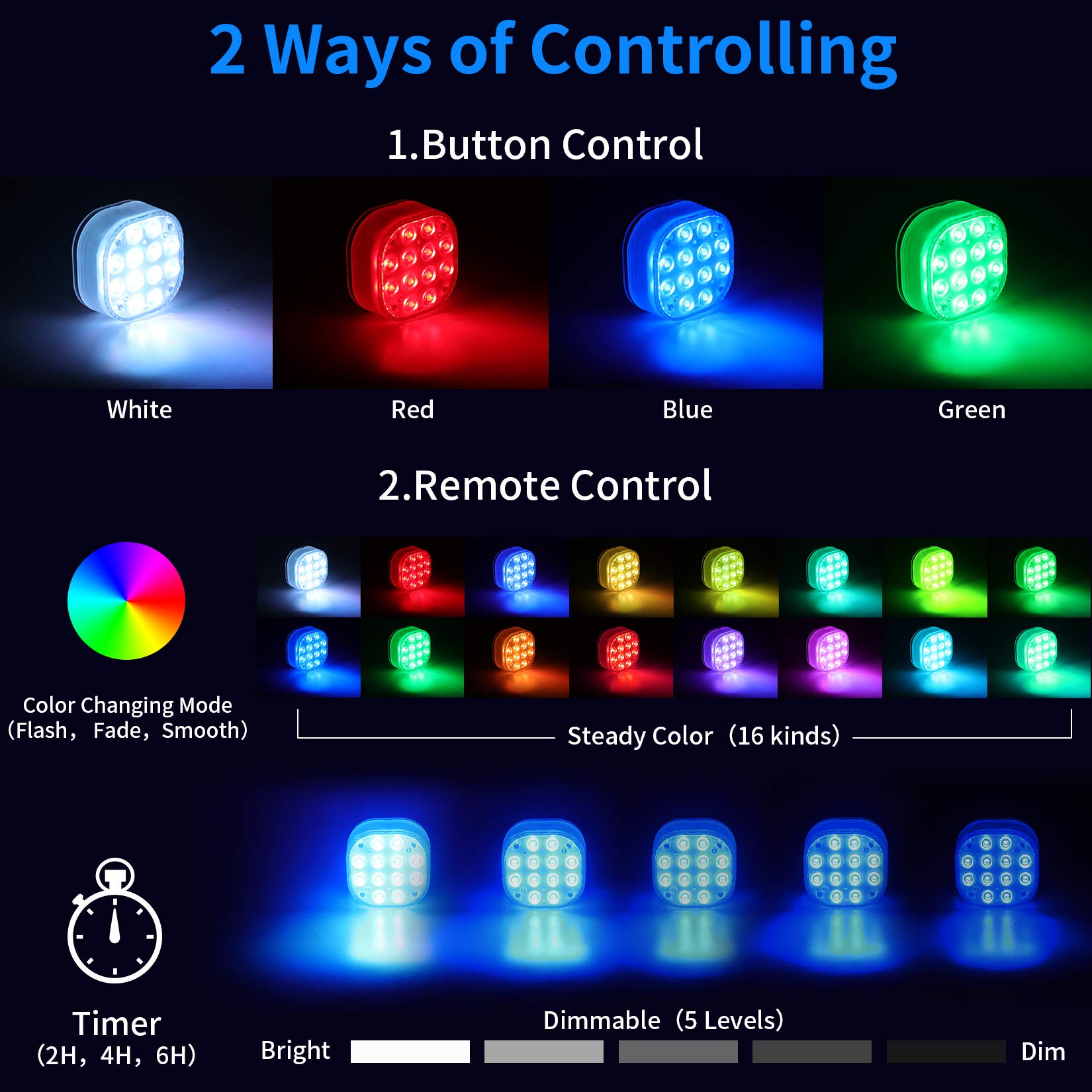 VIDOME Rechargeable Submersible LED Lights, Pool Lights for Inground Pool, Magnetic Pool Lights with Super Large Suction Cup, Underwater Light Full Waterproof LED Lights for Pool Pond Bathtub 4 Sets