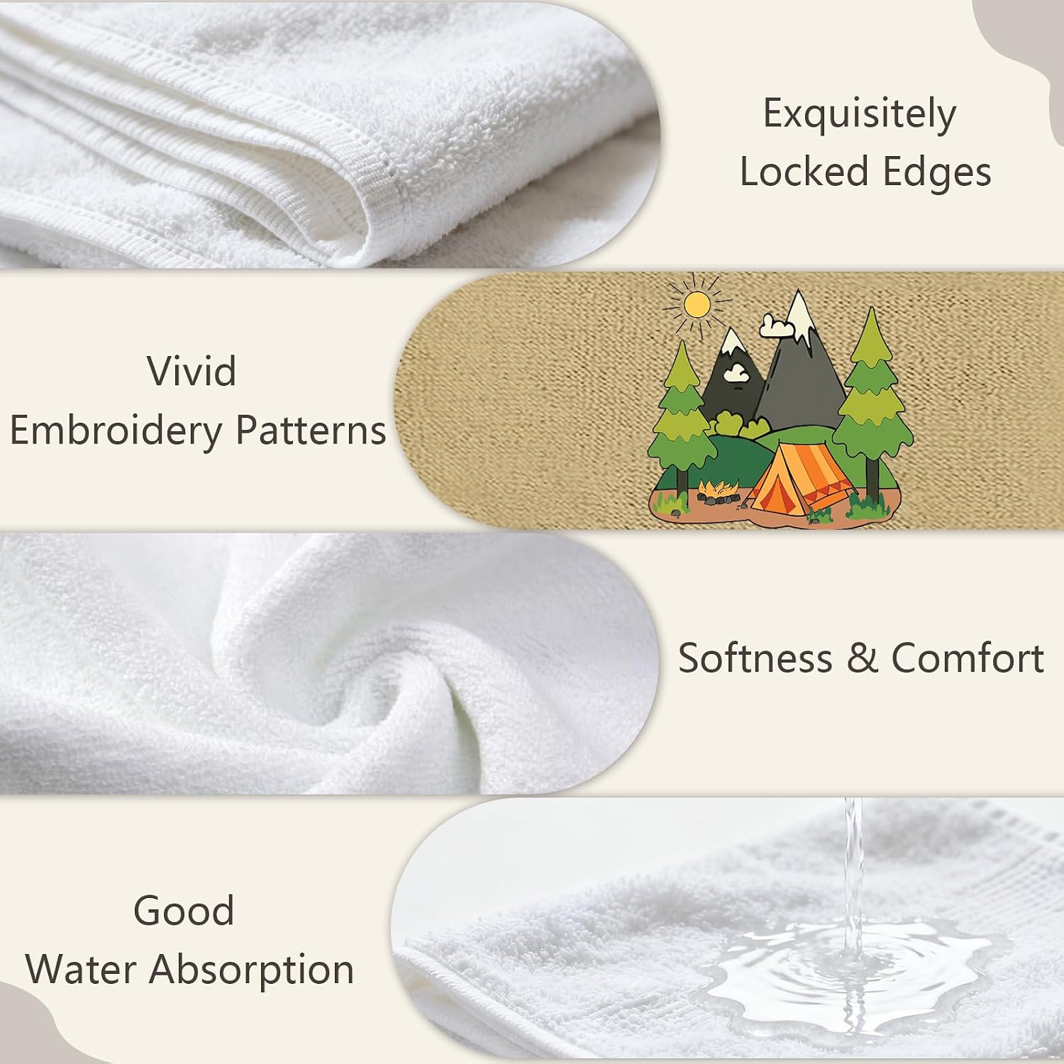 4 Pcs Camping Towels Camp Cotton Towel Set 29 x 13.3 Inch Camper Embroidered Towels Hand Kitchen Decorative Camping Bath Hand Towel Camper Bathroom Accessories Farmhouse Decor Housewarming Gift