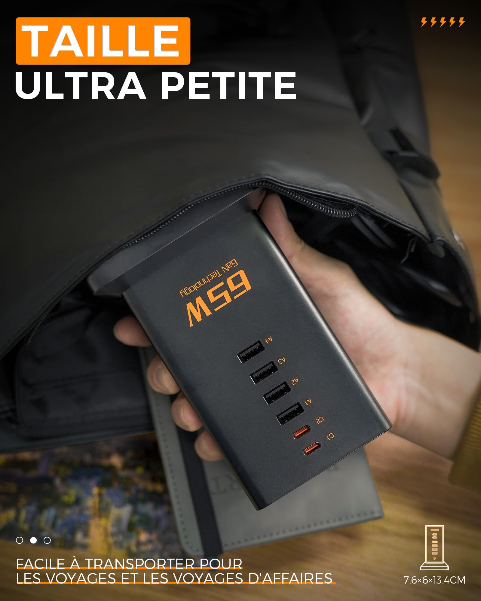 TESSAN Bloc Chargeur USB C Multiple, PD 65W Chargeur Rapide GaN avec 6 Ports (4 A et 2 C) et 2 Prises, Prise USB Secteur, Station de Charge avec câble 2m pour Le Bureau et Les Voyages
