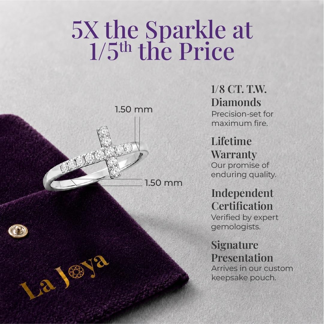 La Joya Diamond Cross Rings for Women | 1/10 CTTW Ladies Lab Grown Diamond Band | 10k White & Yellow Gold | Certified by Gemmologist