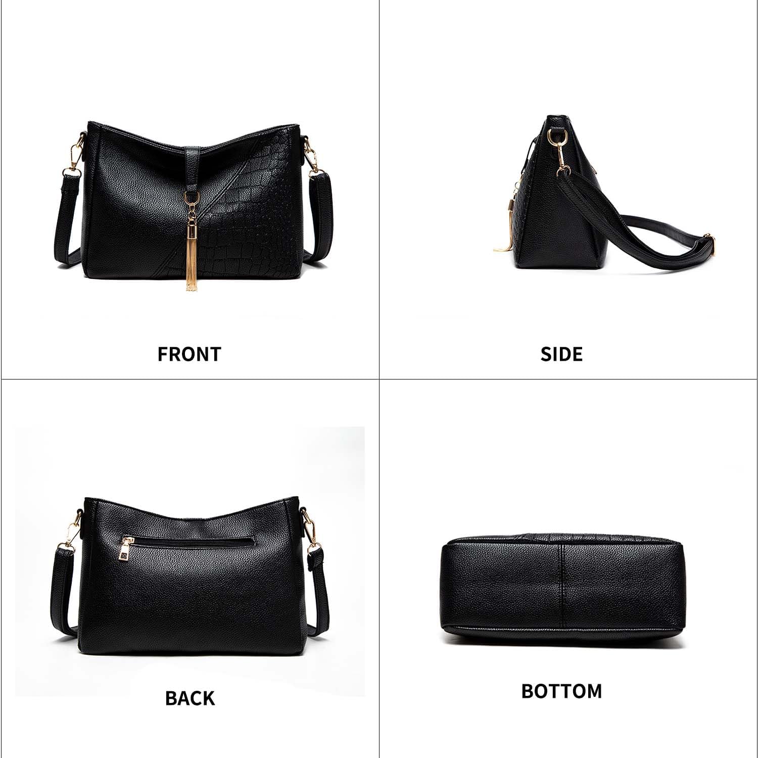 Crossbody Purses for Women, PU Black Leather Shoulder Bag Women's Crossbody Handbags Medium Crossbody Bags Everyday Hand Bag