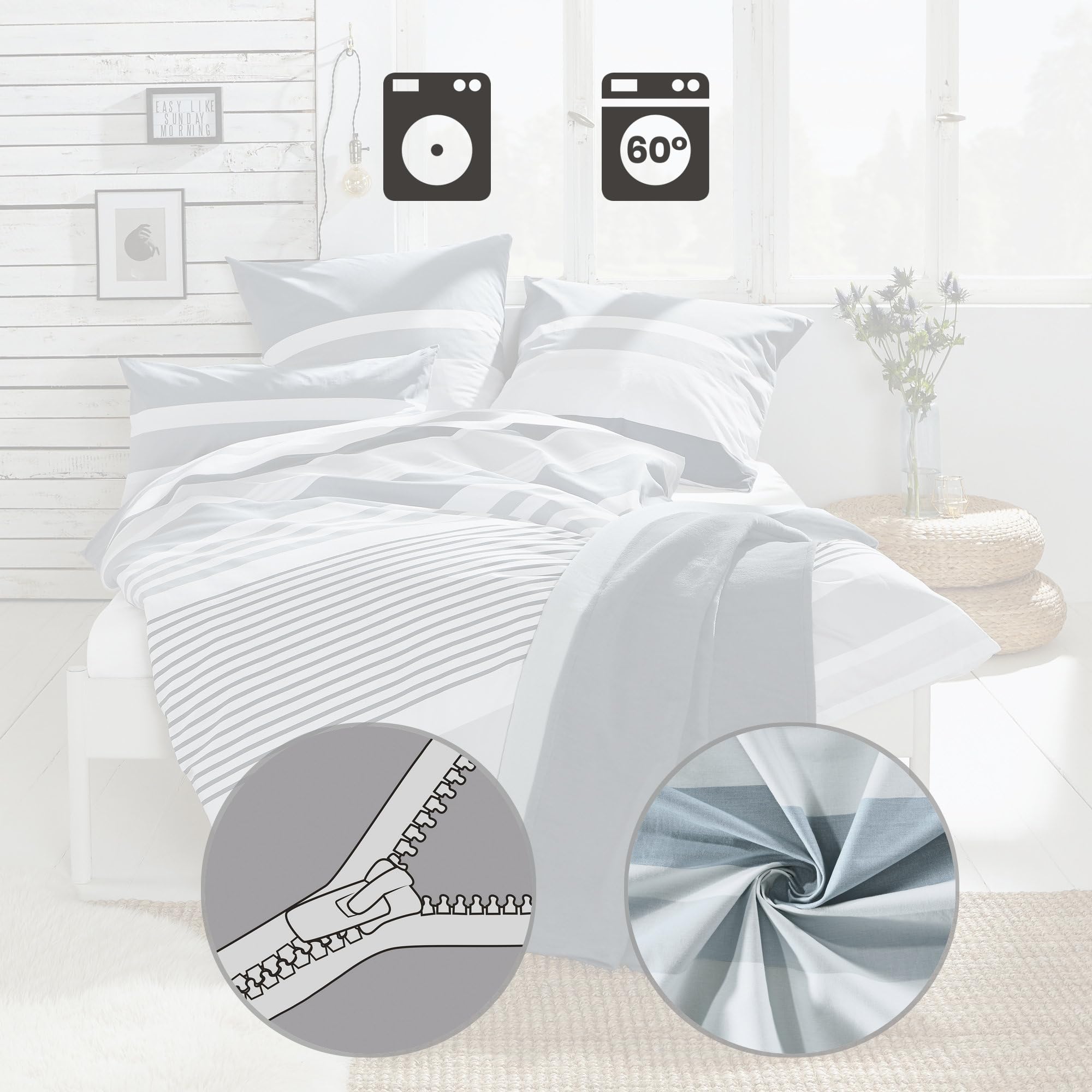 REDBEST - Set Copripiumino Renforcé, Anthracite, 40x80 cm / 135x200 cm