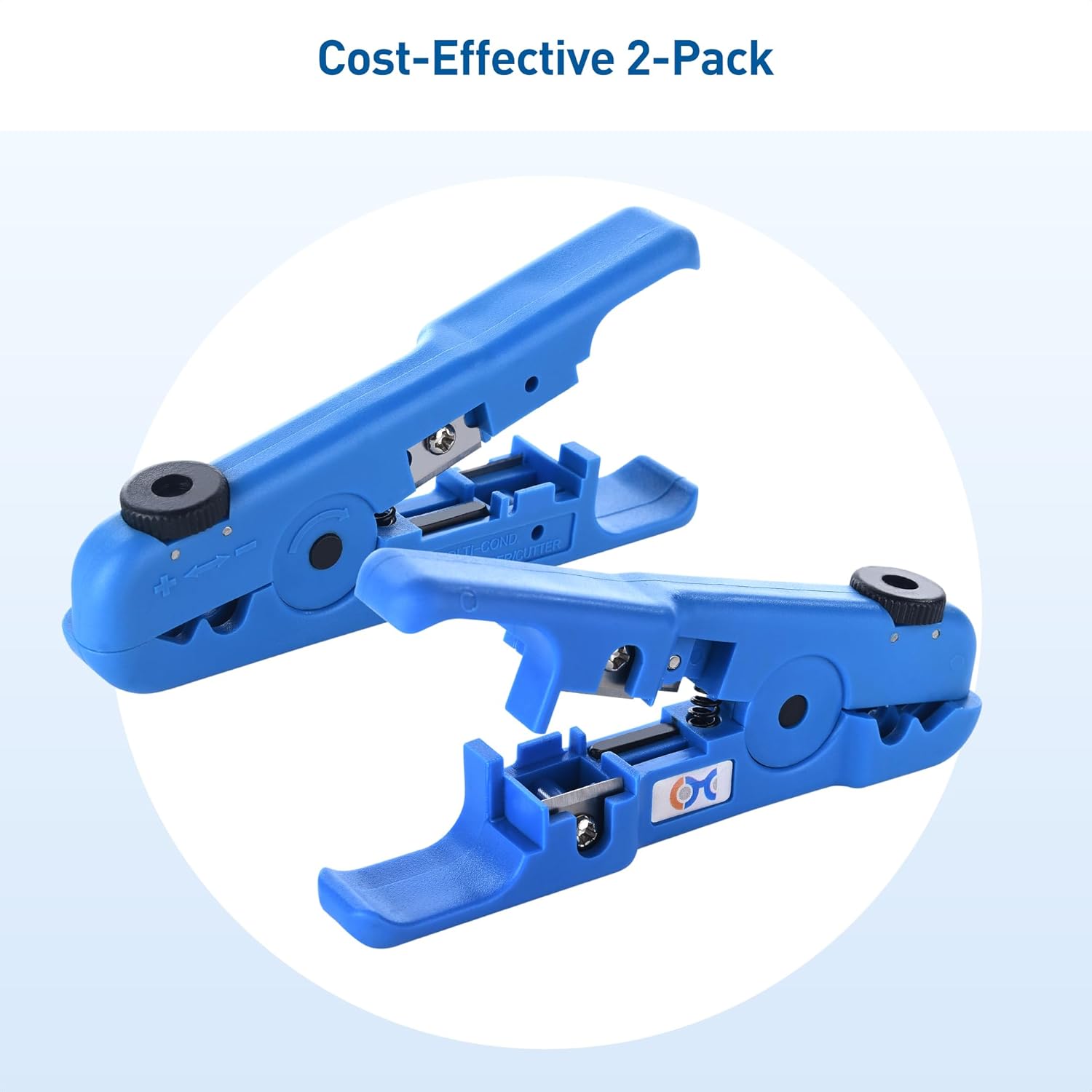 Cable Matters 2-Pack Wire Strippers/Cable Stripper in Blue, 8-16 AWG, Max 0.3 Inches/7.6mm OD Support, Adjustable Blade, Precision Cable Stripper Tool for Large Wires, Includes Cutter for Clean Cuts