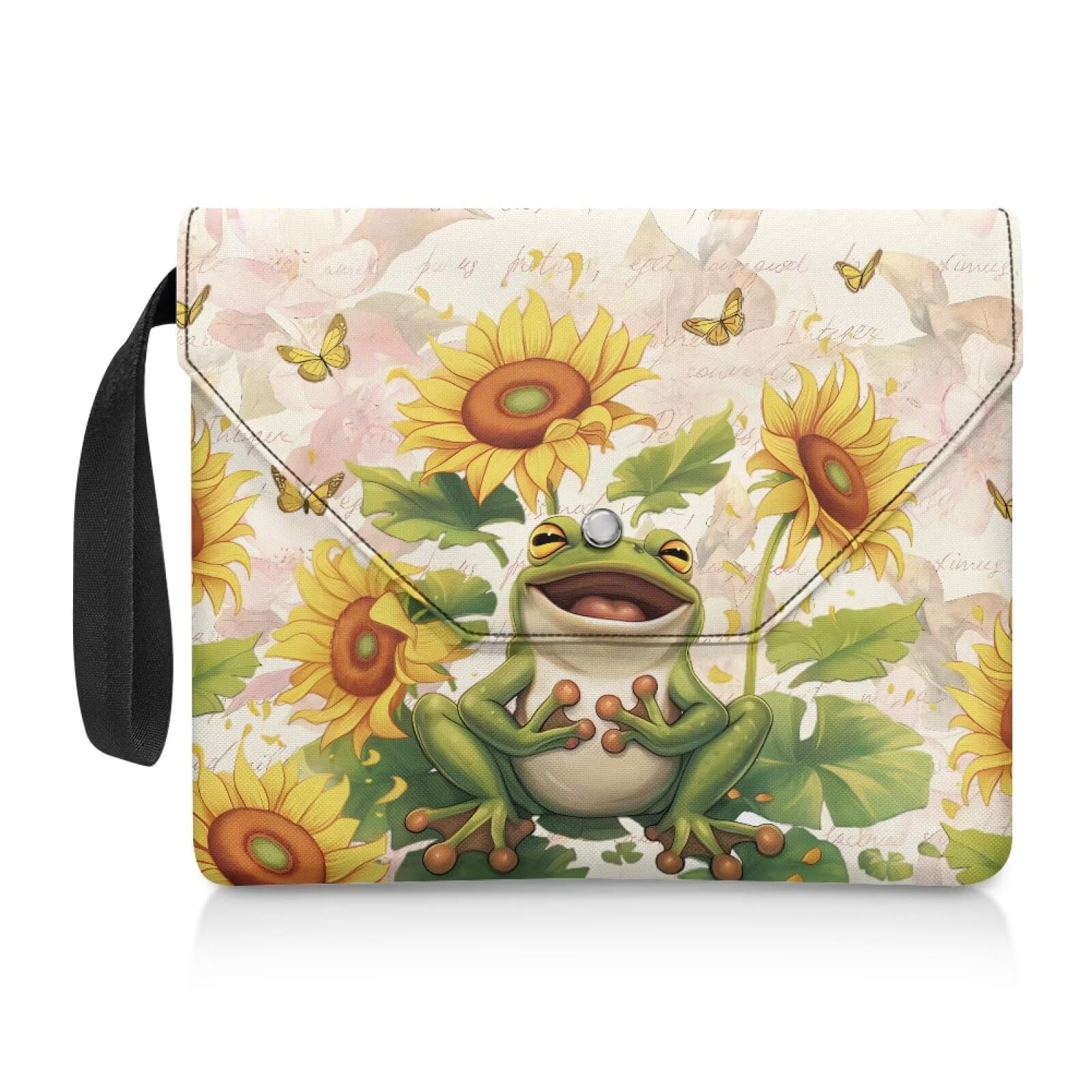 NETILGEN Book Sleeve for Book Lovers Book Cover Protector Paperback Purse Book Sox Book Storage Bag with Extraw Sleeve Pocket Reading Lover Gifts, Frog Sunflower