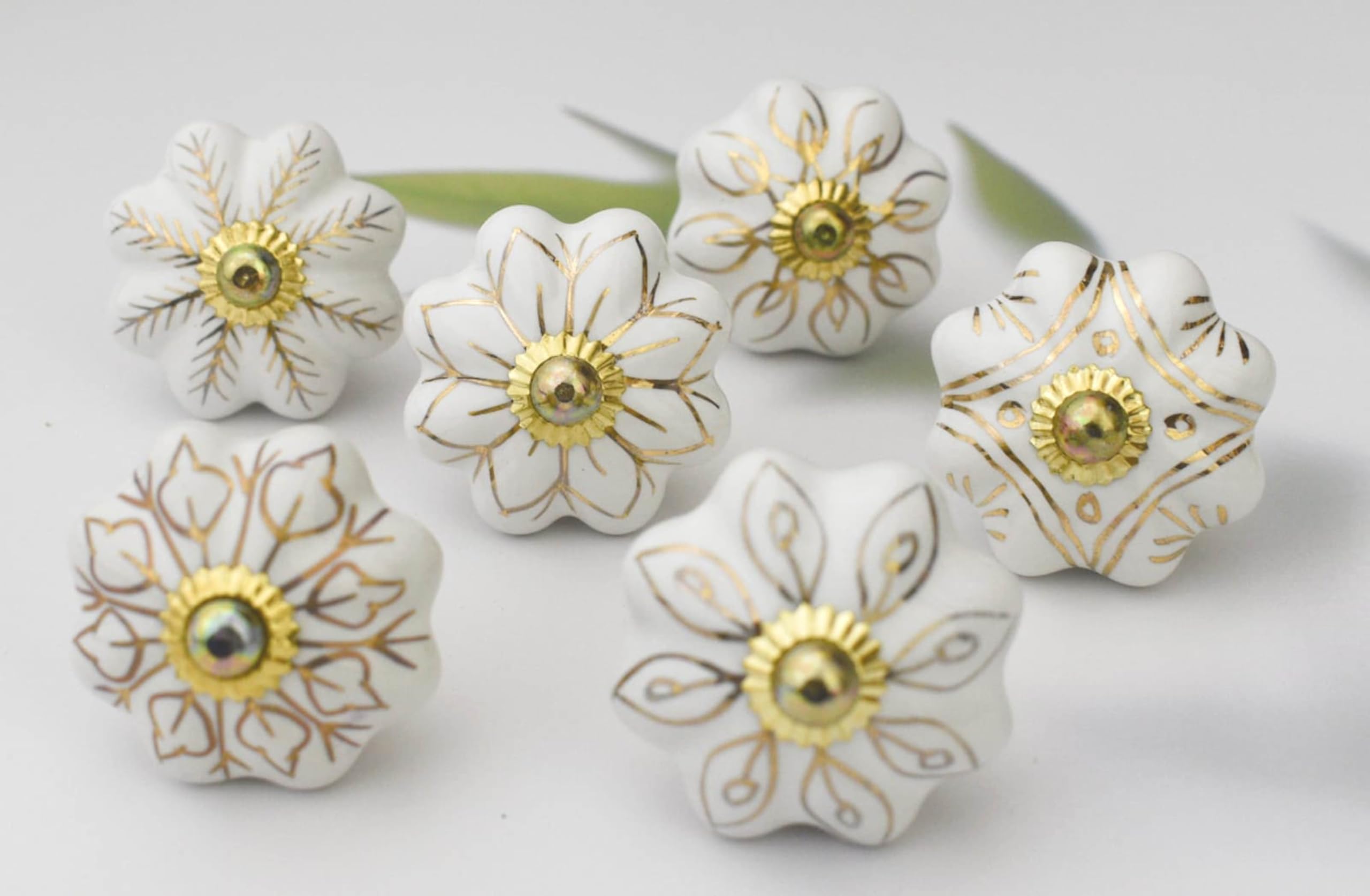 Ceramic Knobs: Cabinet & Furniture Knobs - Set of 6, Striking F1, 6 x 3.8 cm, Glossy Finish, Hand-painted Artistic Ceramic, Handmade by Indian Artisans