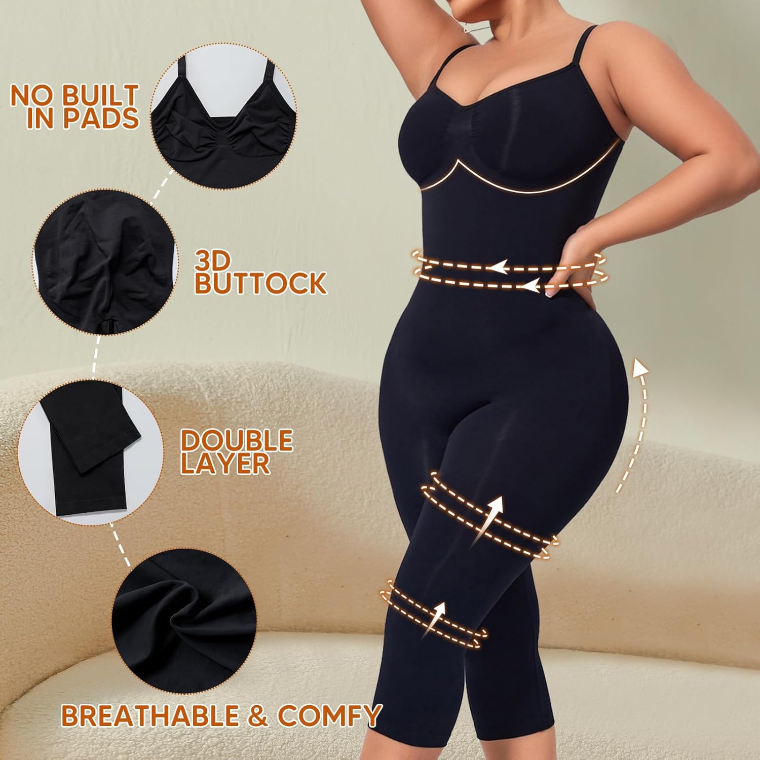 Tummy Control Bodysuits Full Body Suit Shapewear One Piece Capri Jumpsuits for Women - Image 5