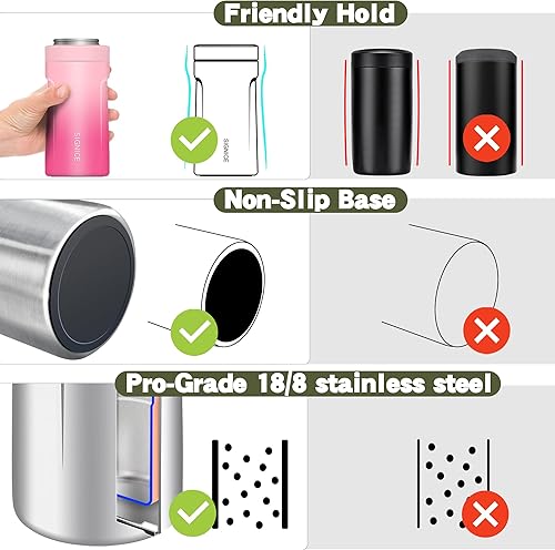 Miniatura 56 de Enfriador de latas universal aislado 3 en 1 – Aislador al vacío de doble pared de acero inoxidable delgado para botellas de cerveza de lata regular