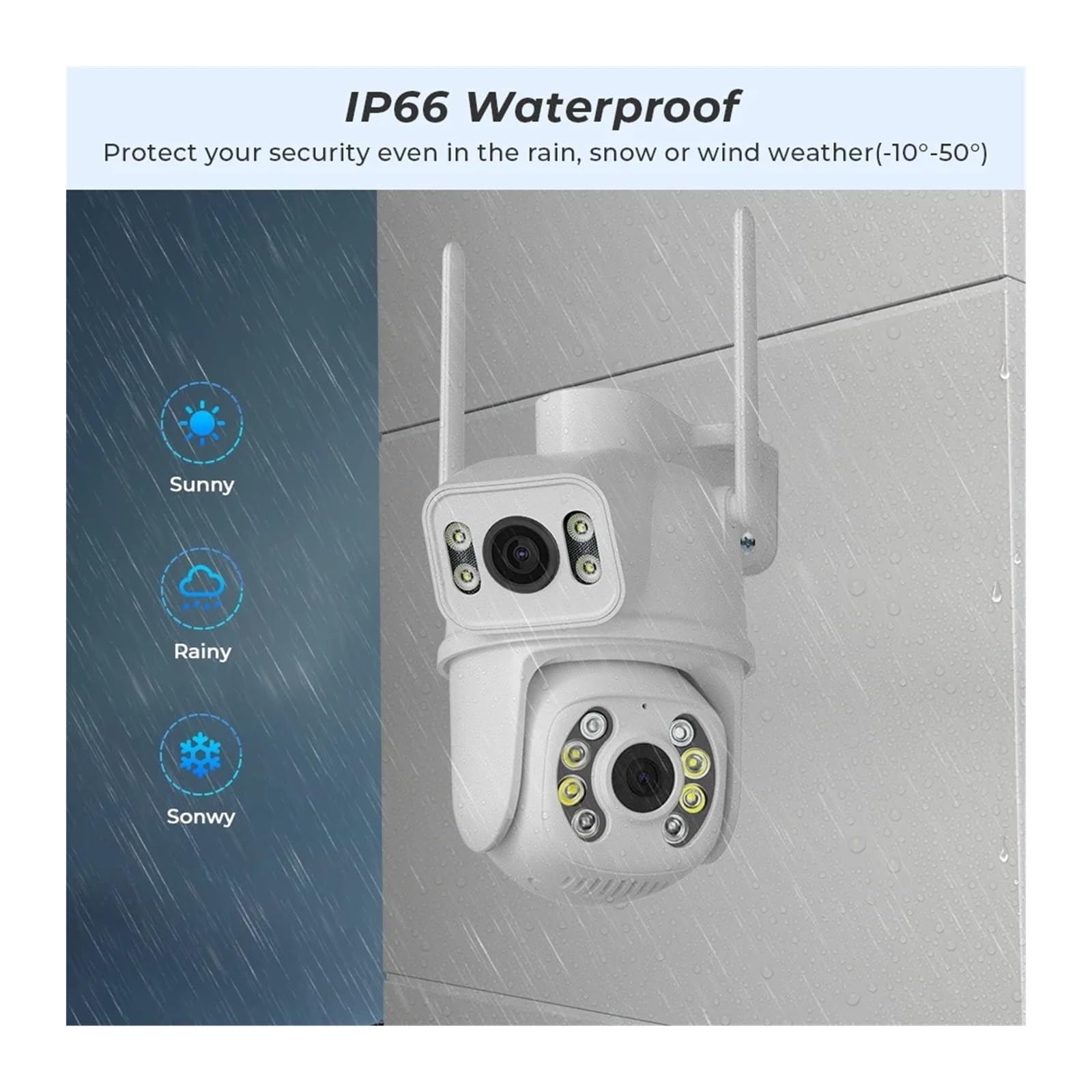 Telecamera di sicurezza, Telecamera PTZ 4K 8MP Doppia lente esterna 4MP Zoom digitale 4X AI IP con tracciamento automatico CCTV Audio Video Sorveglianza per la sicurezza domestica(4MP Add 64G SD Card)