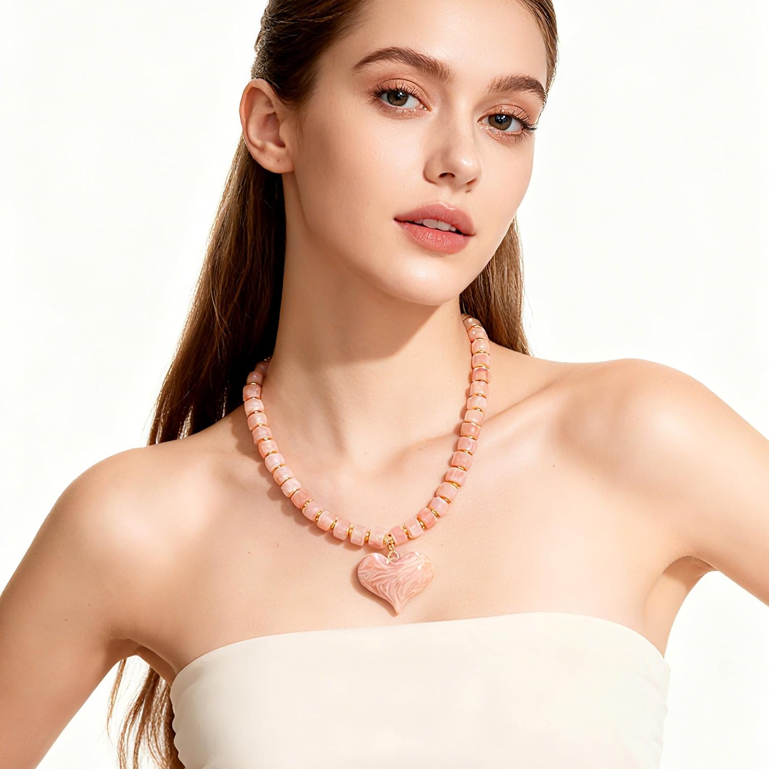 Chunky Heart Necklace for Women Resin Beads Puffy Heart Pendant Necklace Y2K Style Statement Lightweight Acrylic Jewelry - Image 3