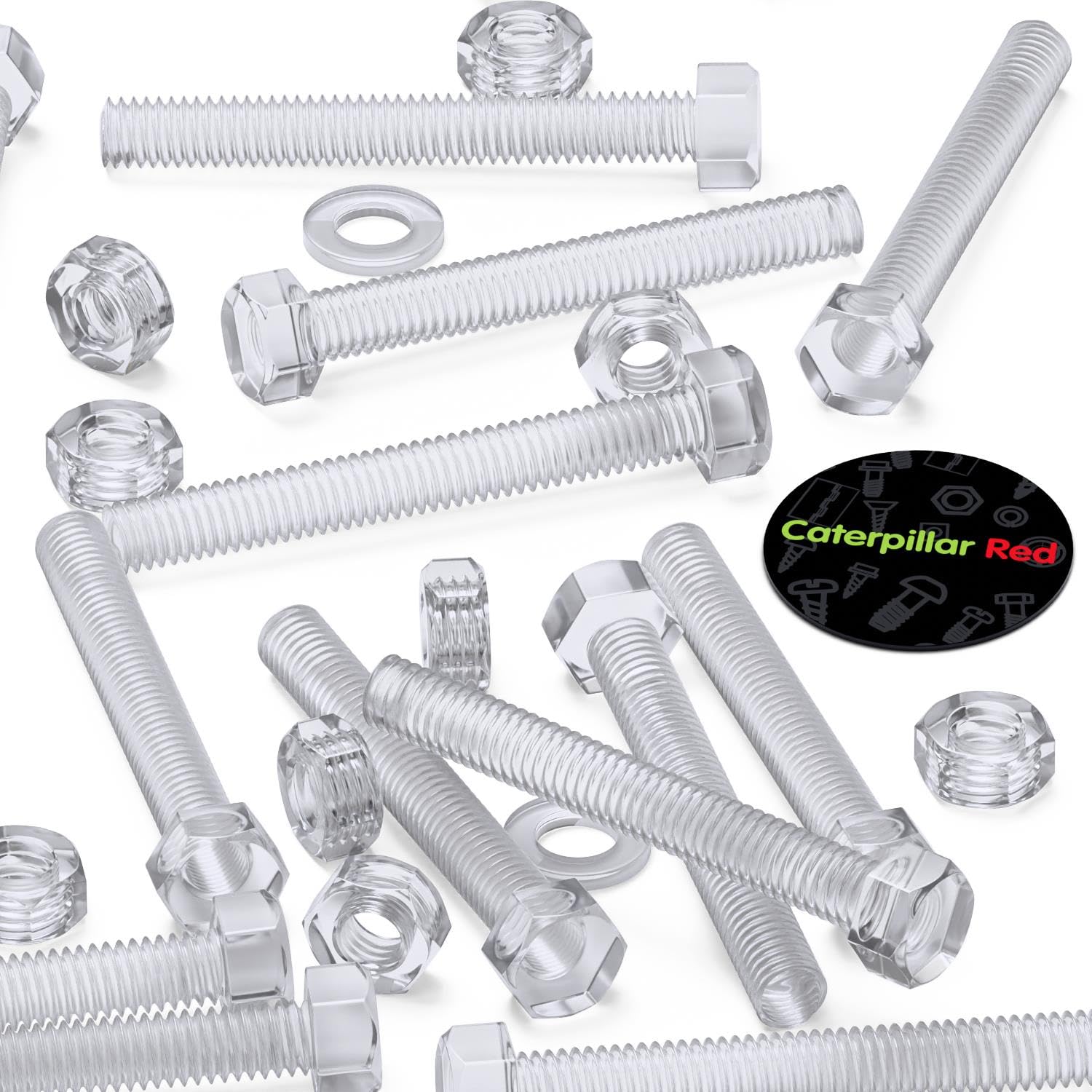 Pack of 30 Transparent Clear Plastic Acrylic M6 x 50mm Nuts & Bolts, Acrylic Plastic Screws, Hexagon Head, 15/64 x 1 31/32