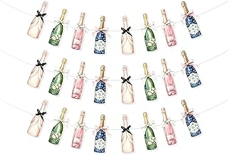 Kreatwow Champagne Wine Birthday Party Decoration 3Pcs Champagne Bottle Banner Garlands Wine Bottle Party Bow Decoration Wine-Tasting Hanging Decor for Bachelorette Bridal Shower