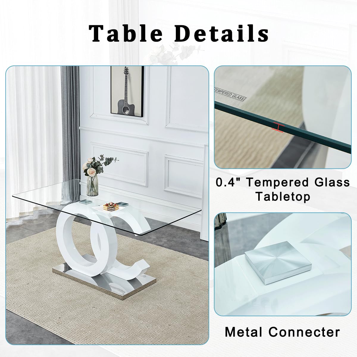 Amazon.com - 63'' Glass Dining Table, Modern Kitchen Table, Clear