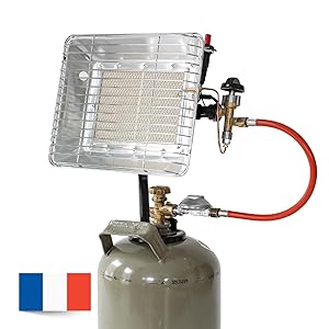 ROTHENBERGER Industrial Heizstrahler inkl. Piezo, 0,5 m Propangas-Schlauch und 37 mbar Druckregler | Gasheizstrahler | Aufsatzheizstrahler | **nur für französische Gasflaschen geeignet **
