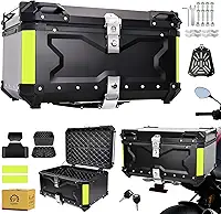 Bau para Moto de Alumínio - Baú Moto Bauleto 65 Litros Modelo Universal, Alto Volume Impermeável Comporta 2 capacetes, trava dupla para proteção contra roubo(Preto)