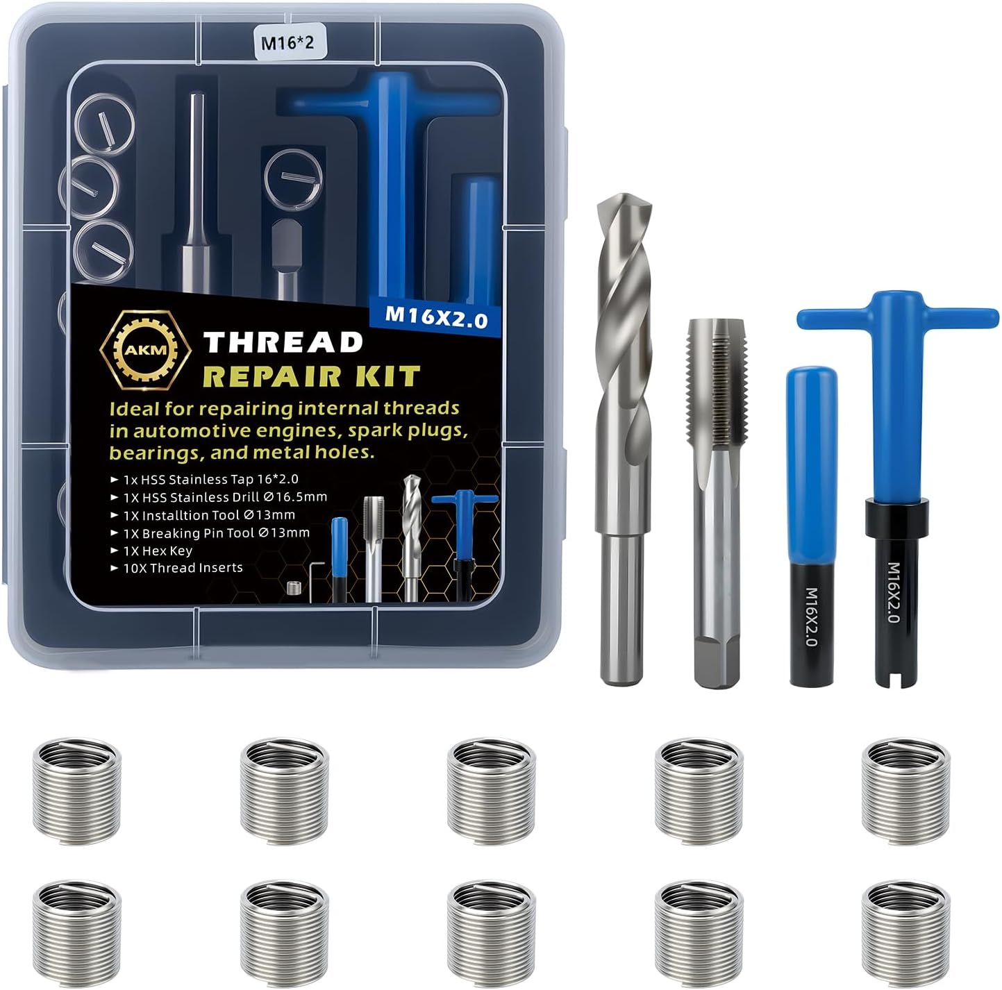 AKM 15PCS M16*2.0 Metric Thread Repair Kit