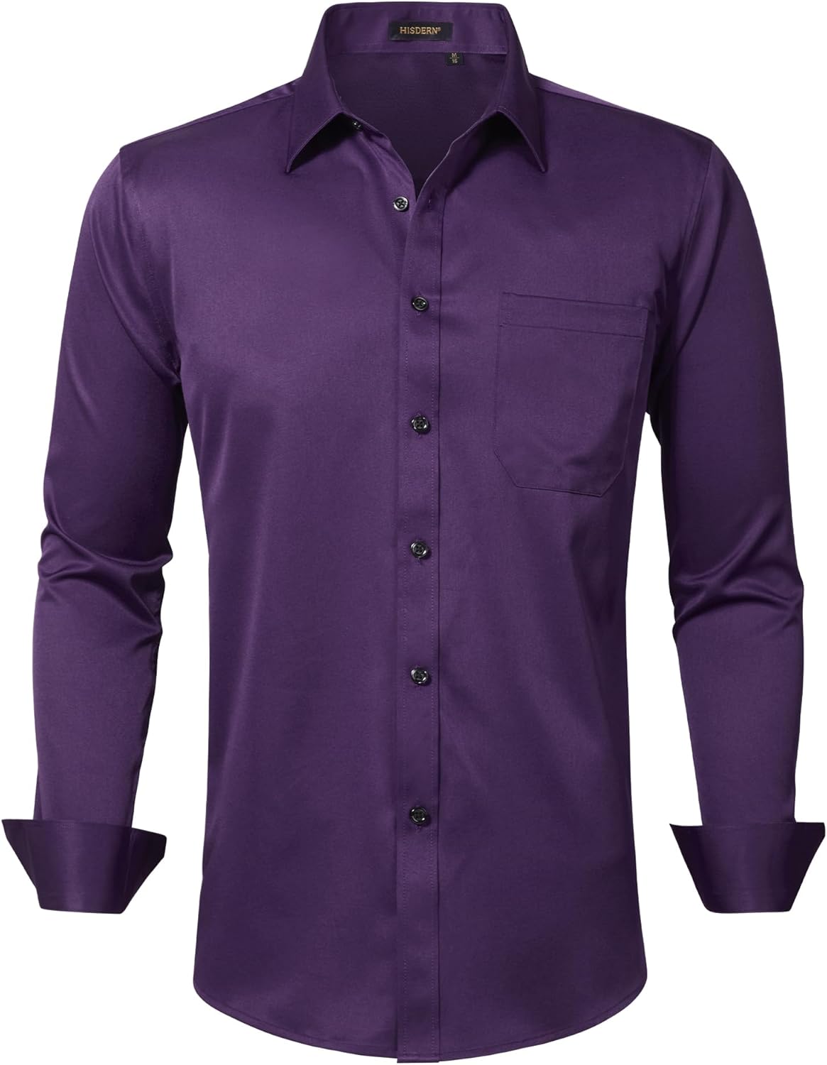 HISDERN 305 Men's Dress Shirt Wrinkle-Free 4-Way Stretch Quick Drying Breathable Long Sleeve Business Formal Shirts