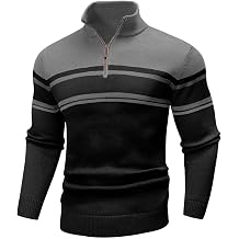 Wizoat Mens Sweater Quarter Zip Sweater Casual Striped Long Sleeve Fall Winter Warm Polo Pullovers