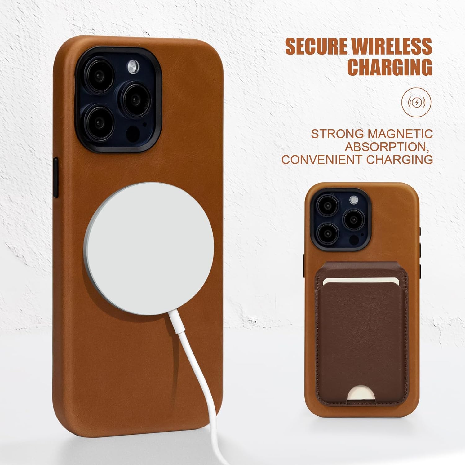 Unique Patina Leather Case for iPhone 15 Pro Brown, Oil Wax Leather, Compatible with MagSafe, Slim Fit, Vintage Aesthetic, Metal Buttons and Camera Bezel for Men Women