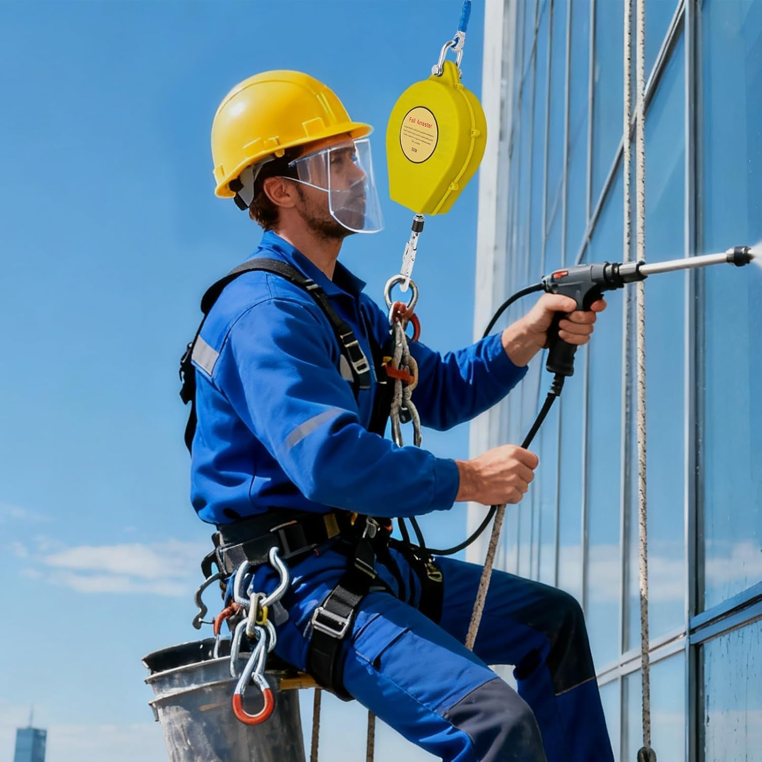 Fall Protection Retractable Lanyard 15FT Construction Self-Retracting Lifeline Fall Arrester Safety Roofing Work Rope
