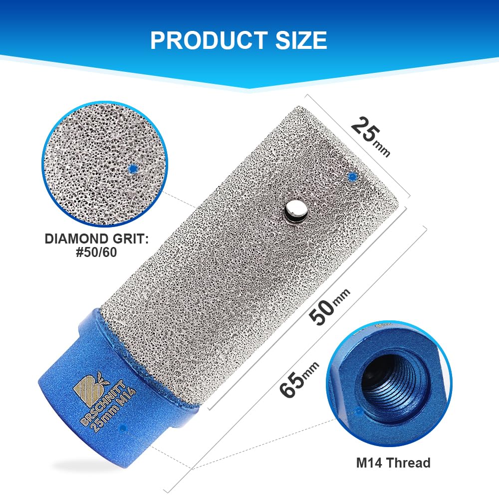 Diamond Finger Milling Bits -BRSCHNITT 25mm Dry Core Drill Bit for Enlarging Shaping Existing Holes of Porcelain,Hard Ceramic,Granite,Marble with M14 Thread - Image 2