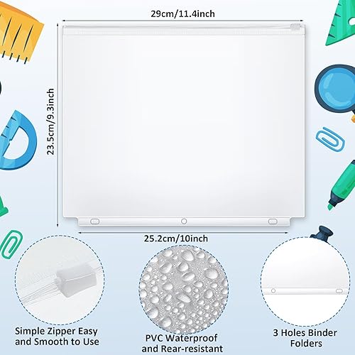 Miniatura 15 de 40 bolsillos para carpeta, 3 agujeros con cremallera, 3 bolsillos A4 con carpetas con cremallera, bolsas de plástico, bolsas de hojas sueltas, bolsa