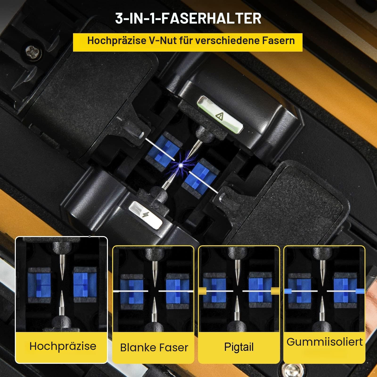 Elfcam® - Glasfaser Spleißgerät Ai9 Kit, Automatisches Fusionsspleißgerät, Herz mit Herz, 6 Motoren, Beleuchtung & Integriertes Fotometer, Glasfaser-Schweißgerät, Touchscreen für FTTH & FTTx