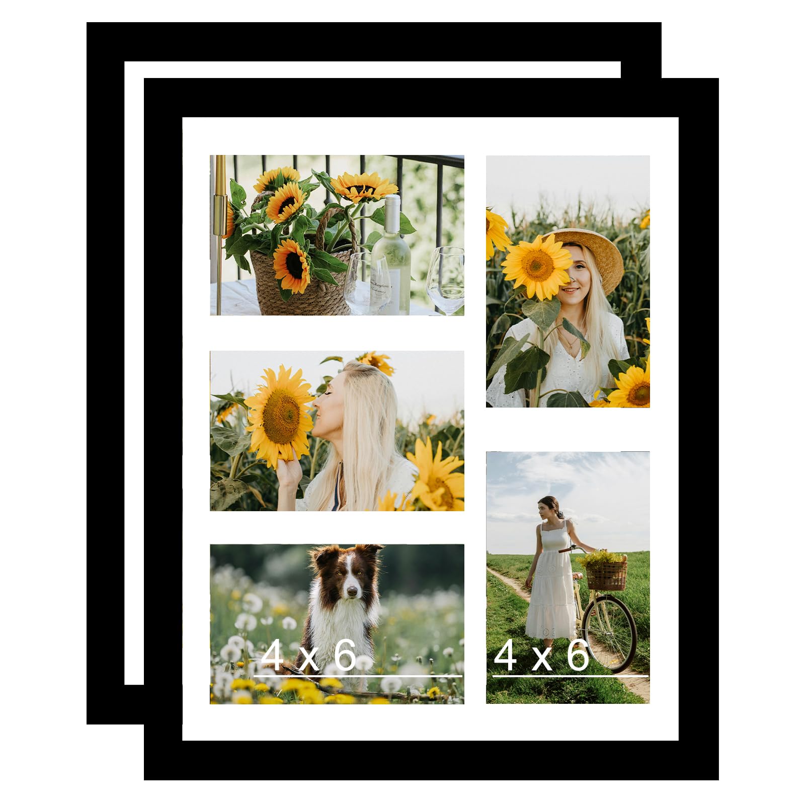 11x14 Collage Picture Frame with Mat Set of 2, Display 5 Pcs 4x6 Photos or 11x14 Picture, Five Opening 4x6 Picture Frame Collage for Wall Hanging, Lightweight 4 x 6 Multi Picture Frame, 2 Pack, Black