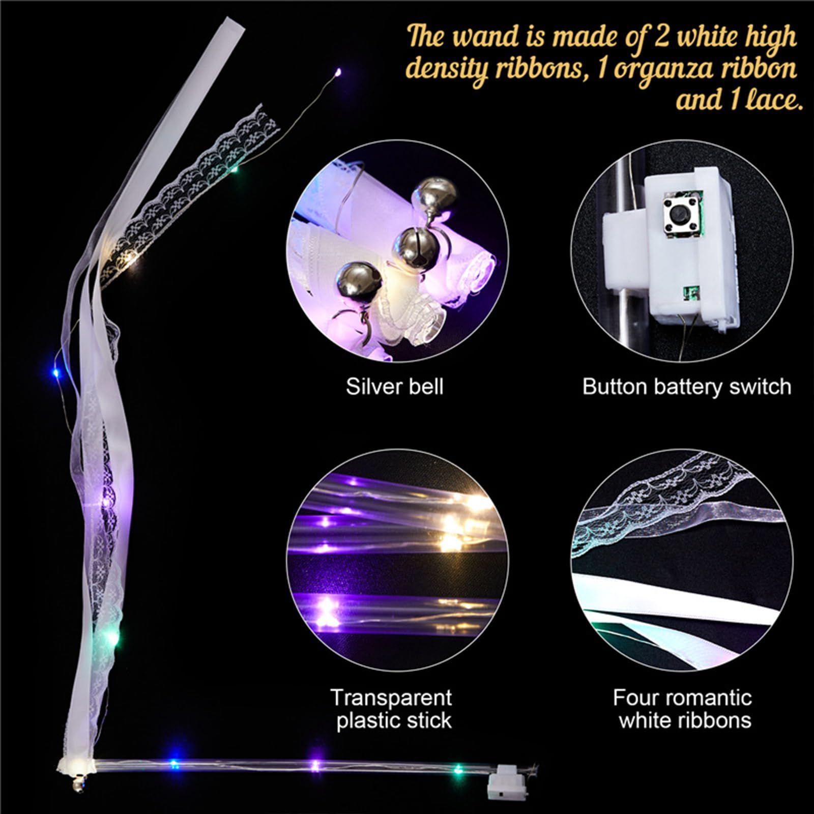 BEIJIALY 24 Pezzi Bacchette Magiche Illuminate per Matrimonio, Bacchette Magiche per Matrimoni Illuminate Bacchette per Bacchette Nuziali a LED, Bastoncini a Nastro LED (Blu)